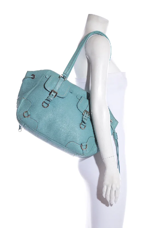 Prada Croc - Embossed Leather Satchel in Emerald GreenPrada Light Blue Leather Shoulder Bag