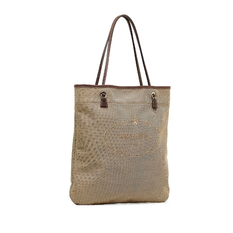 Prada Logo - Embossed Canvas Tote in Khaki 38cmTaupe Prada Canapa Logo Tote Bag