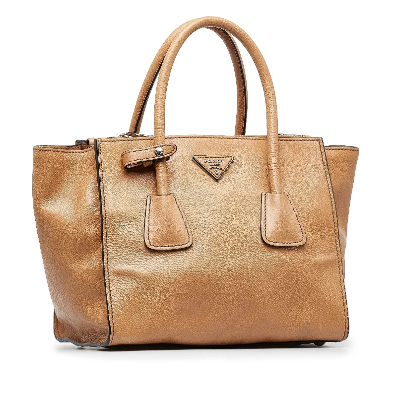 Prada Quilted Leather Handbag in Beige for Everyday UseTan Prada City Calf Double Zip Tote