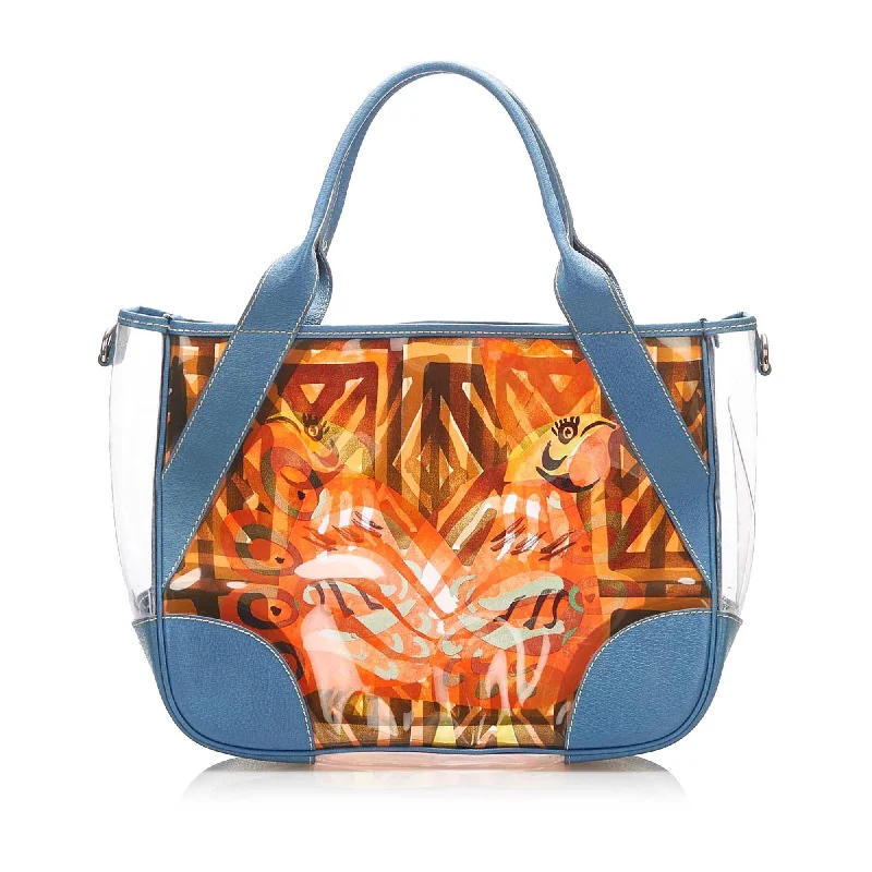 Prada Embroidered Denim Bucket Bag in Light Blue for PoolsidePrada Printed Vinyl Tote Bag (SHG-15799)