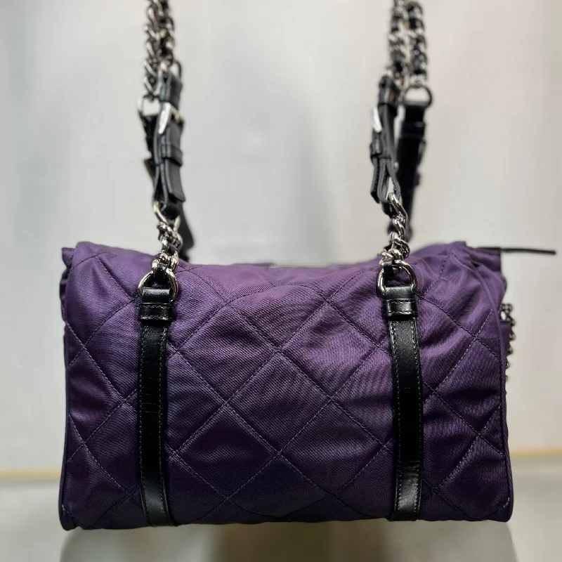 Prada Woven Raffia Shoulder Bag in Natural for Beach PartiesPrada Impunture Purple Tessuto Quilted Chain Shoulder Bags and Wallet