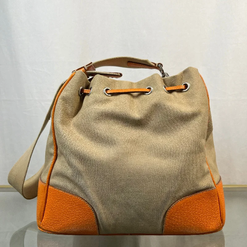 Prada Saffiano Leather Satchel in Grey with Contrast StitchingPrada Leather & Canvas Drawstring Orange Bucket Bags TS3776